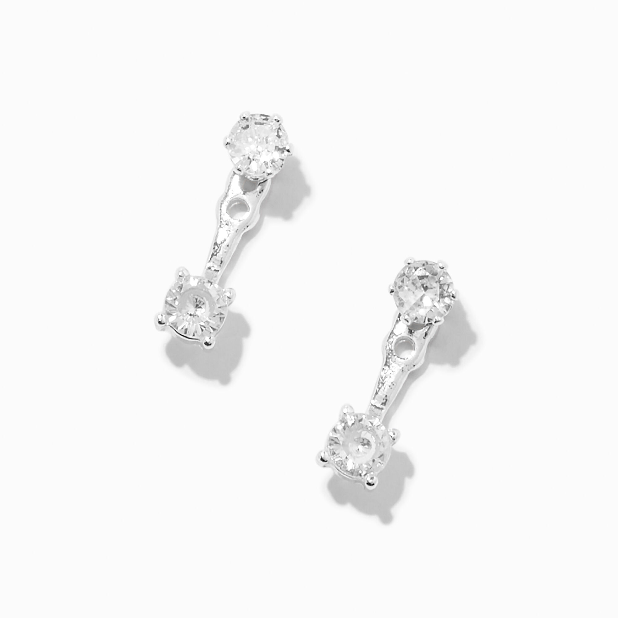 Silver Round Cubic Zirconia Front Back Drop Earrings Claire s US