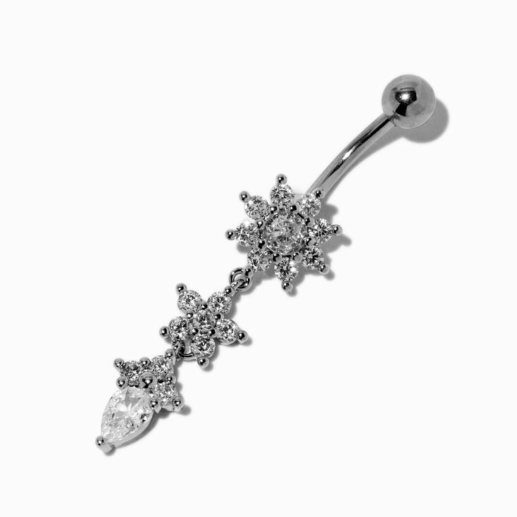 Silver-tone Stainless Steel Cubic Zirconia Sunflower 14G Belly Bar,