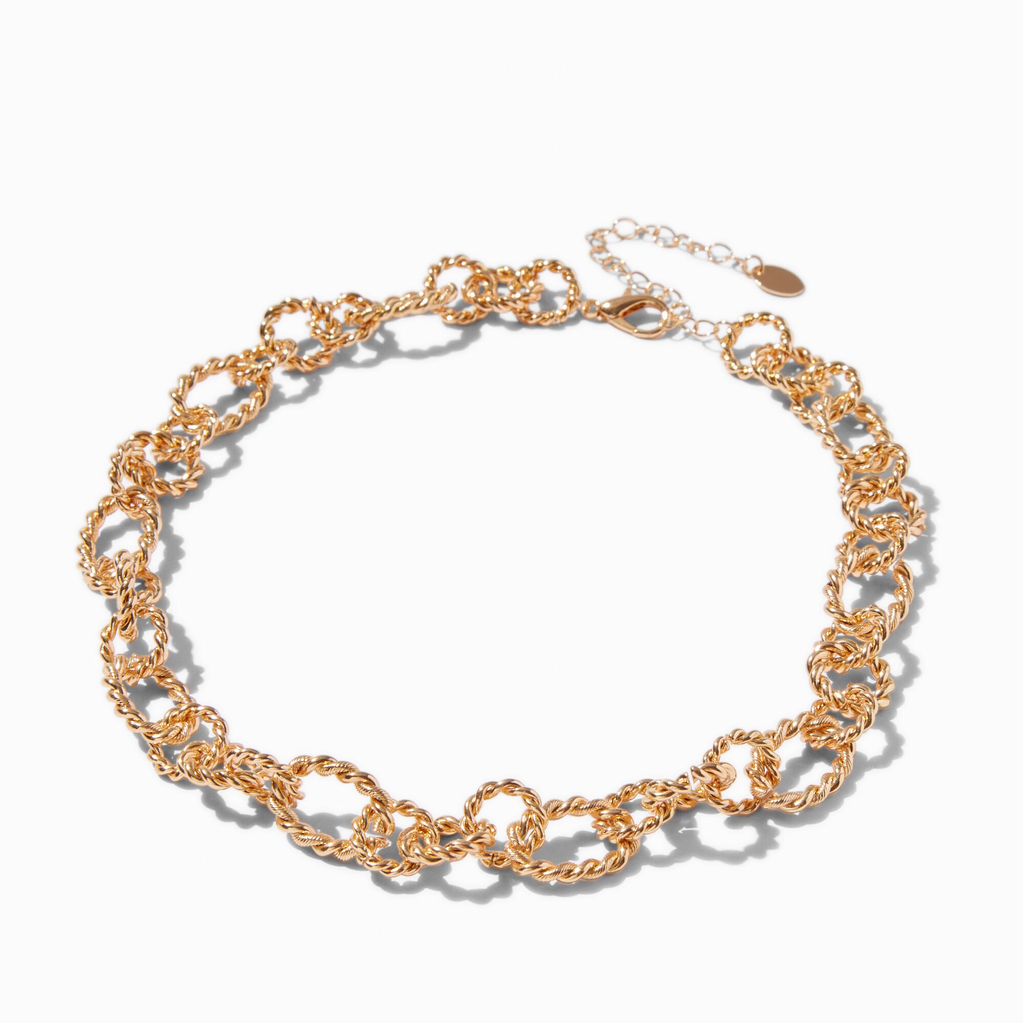 Gold-tone Twisted Rope Chain Necklace ,
