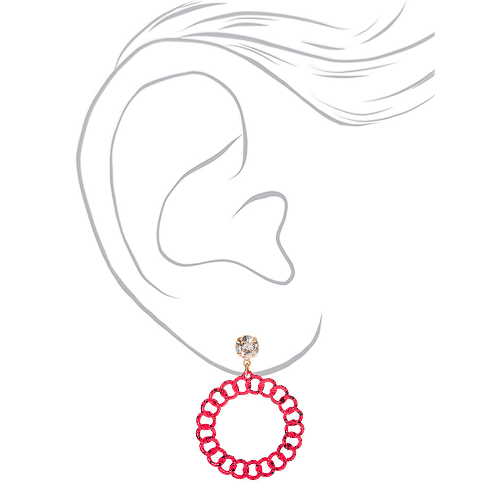 Gold 2" Paint Splatter Chain Link Drop Earrings - Pink,