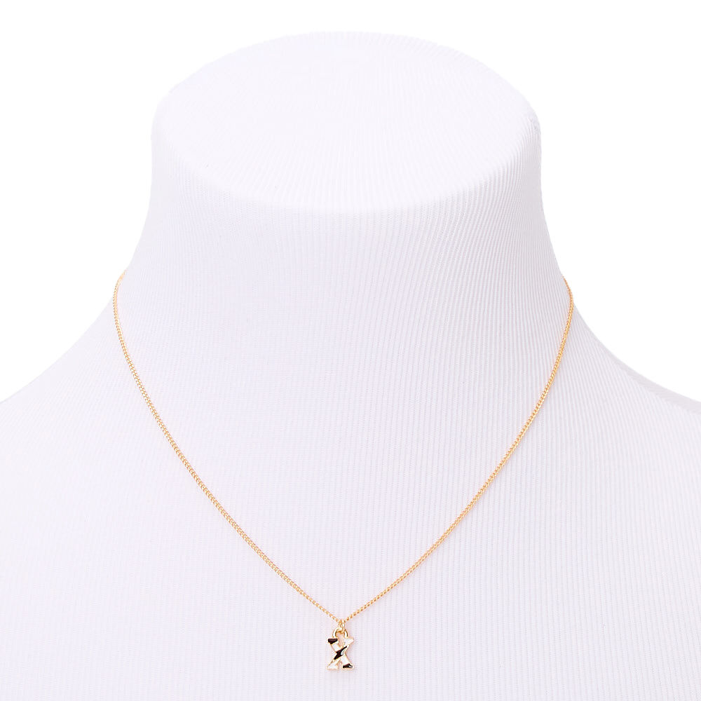 Gold Striped Initial Pendant Necklace - X,