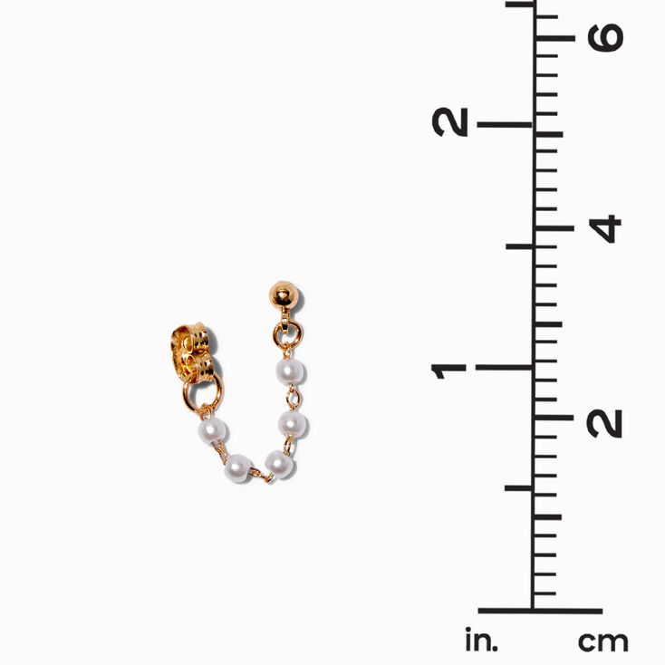 Boucles d&#39;oreilles devant-derri&egrave;re avec cha&icirc;ne couleur dor&eacute;e et perles d&#39;imitation,