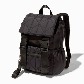 Quilted Black Nylon Commuter Style Backpack,