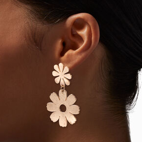 Rose Gold-tone Weathered Daisy 2.5&quot; Drop Earrings,