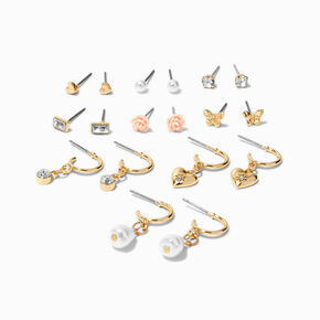 Gold Pretty Hoops &amp; Studs Earrings Set - 9 Pack,