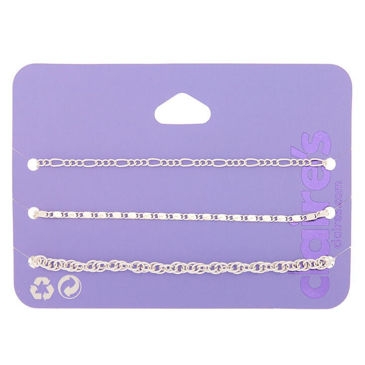 Lot de 3 bracelets &agrave; cha&icirc;ne tendance couleur argent&eacute;,
