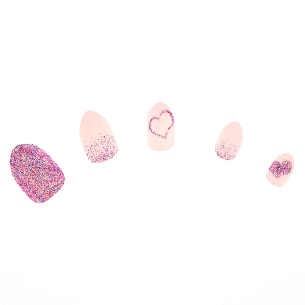 Glitter Heart Stiletto Press On Faux Nail Set - Pink, 24 Pack,