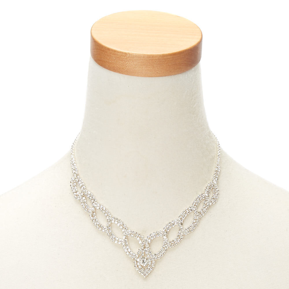 Parure de bijoux style tissé avec strass en verre couleur argentée,