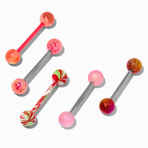 Peach Fuzz Stainless Steel Tongue Barbells - 5 Pack,