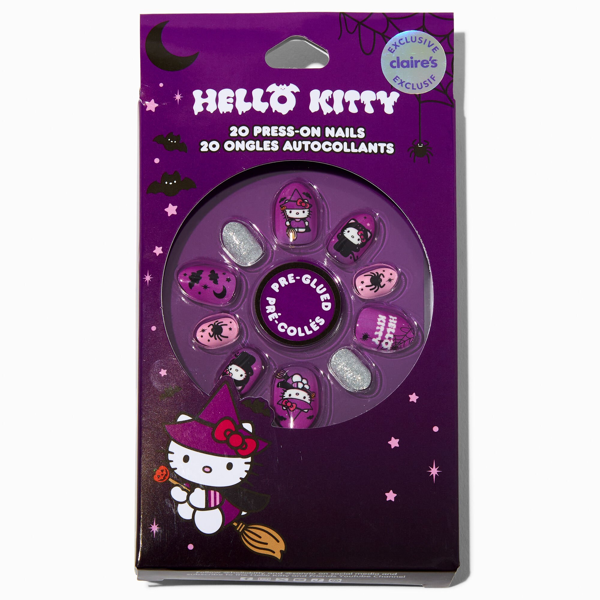 Hello Kitty® Claire's Exclusive Halloween Stiletto Press On Faux Nail Set - 20 Pack,