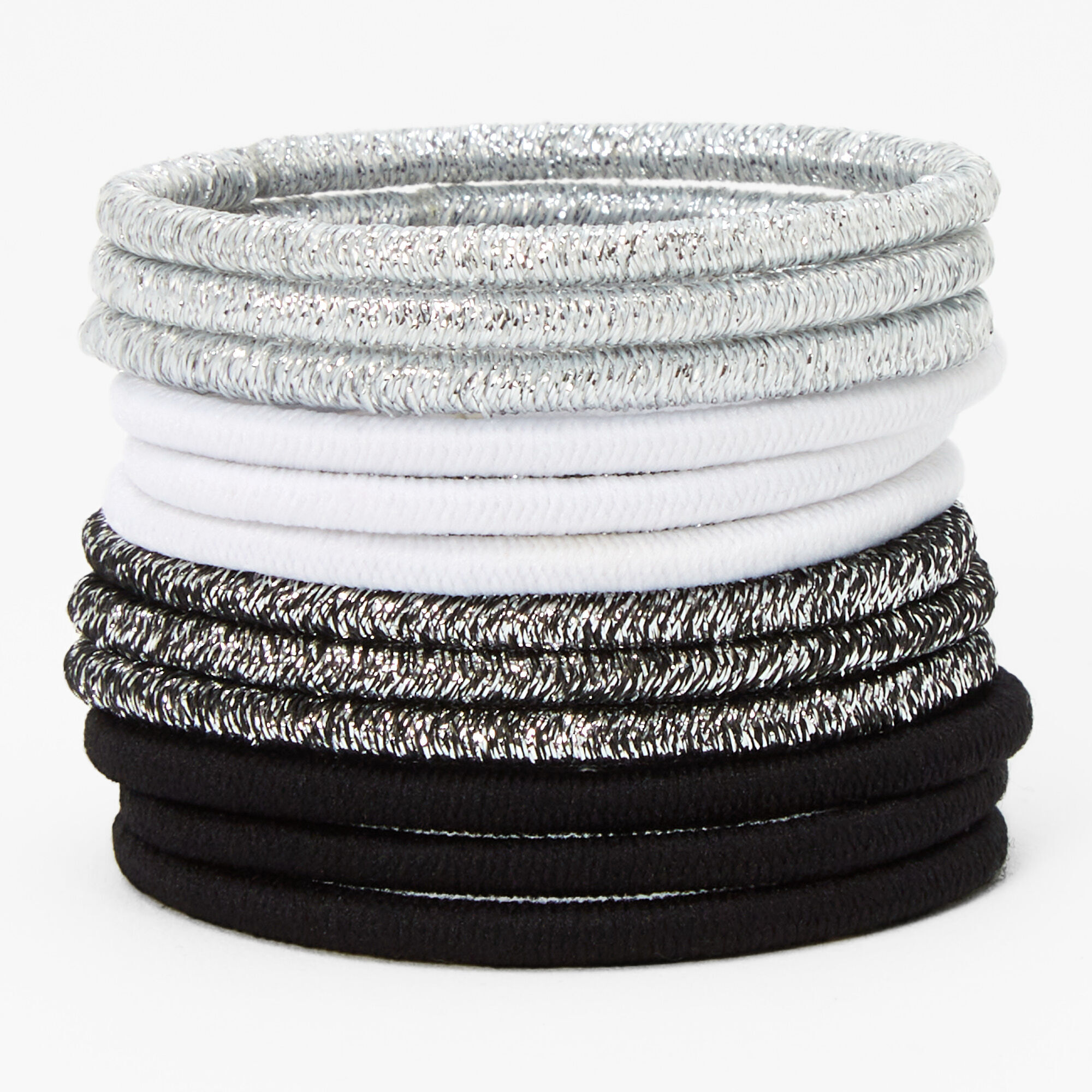 View Claires Grey Lurex Hair Ties 12 Pack Black information