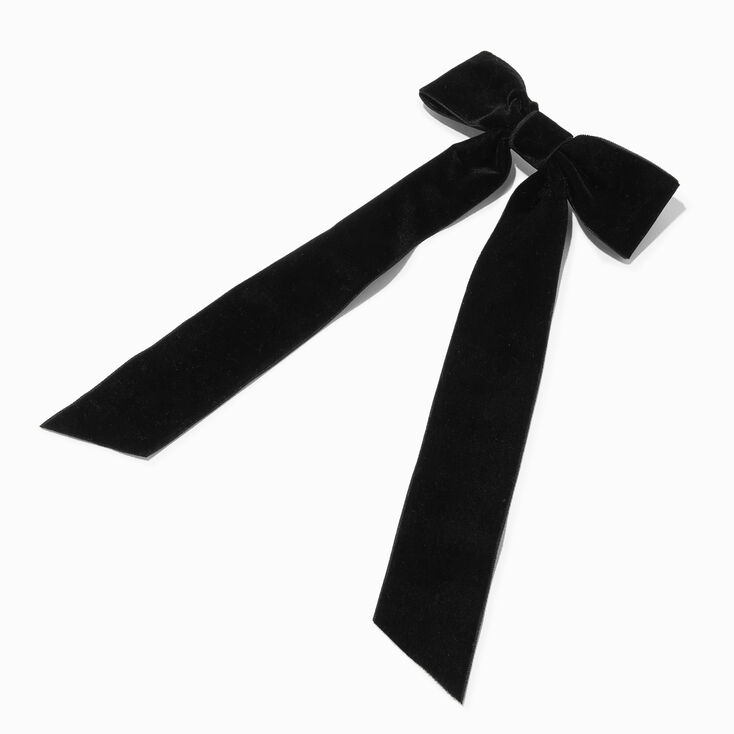 Black Velvet Long Tail Hair Bow Clip,