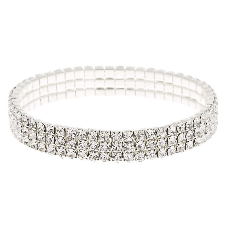 Silver-tone Rhinestone Stretch Bracelet,