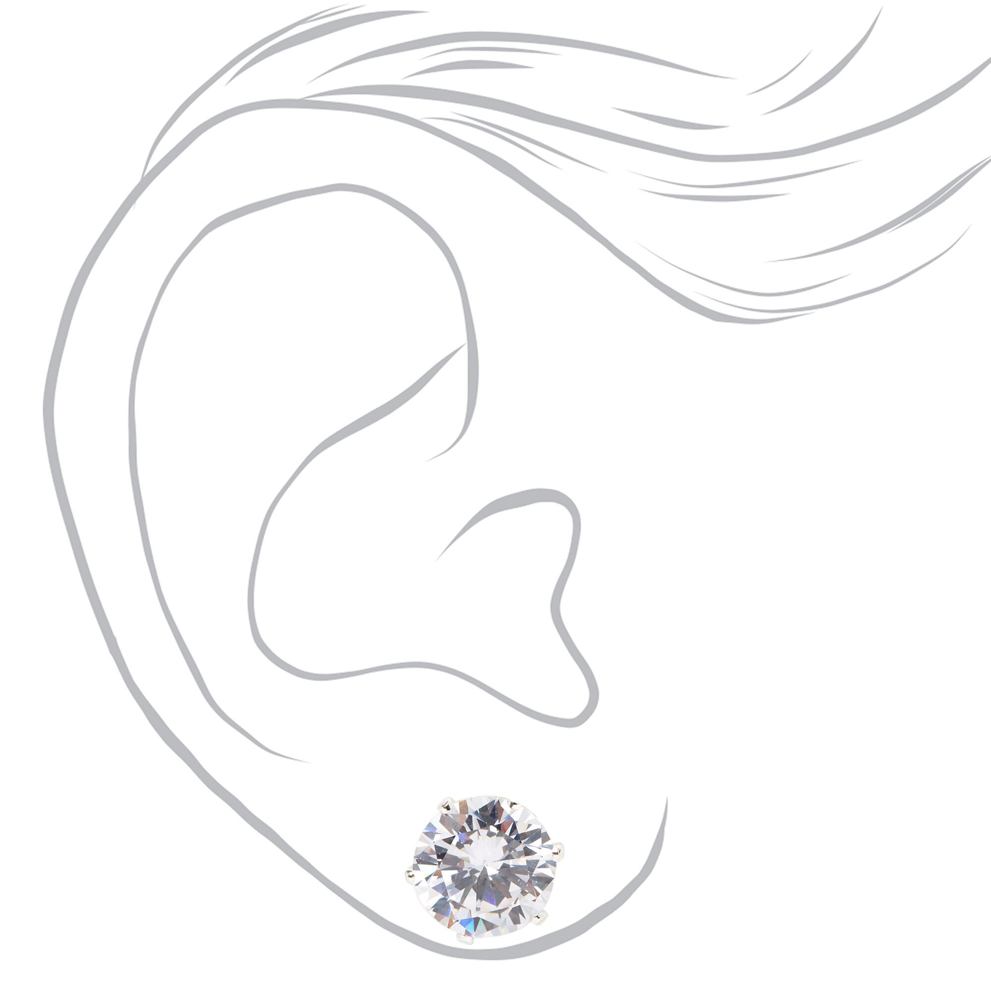 Silver-tone Cubic Zirconia 10mm Round Stud Earrings