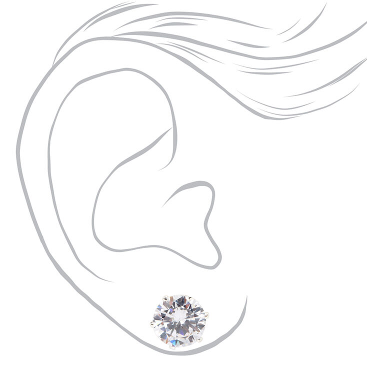 Silver Cubic Zirconia 10mm Round Stud Earrings,