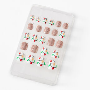 Claire&#39;s Club Christmas Lights Square Press On Faux Nail Set - 10 Pack,