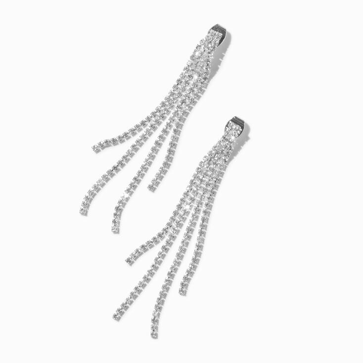 Silver-tone Rhinestone Cup Chain Fringe 3&quot; Drop Earrings,