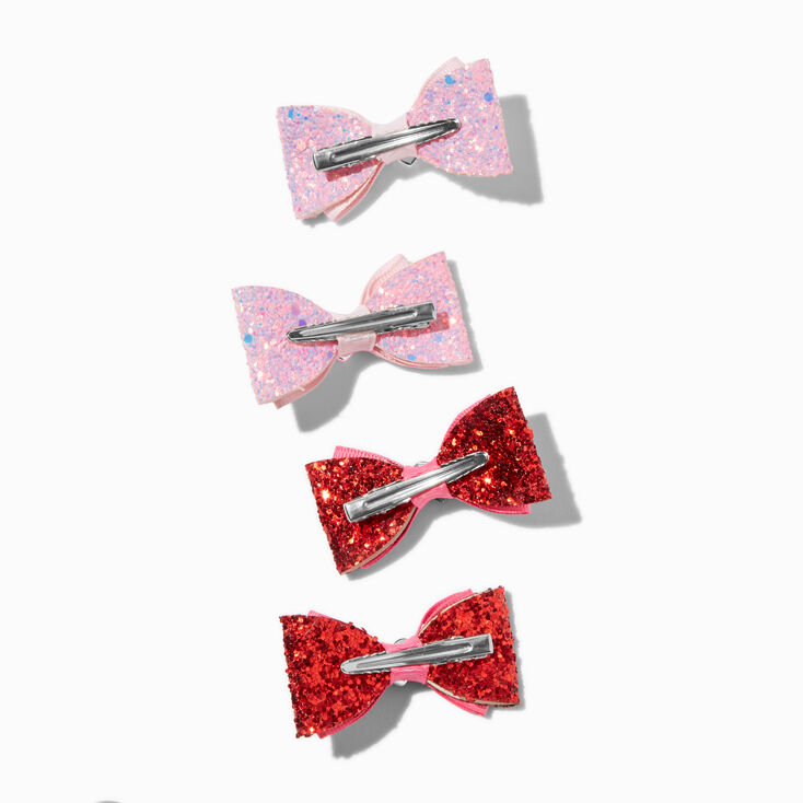 Valentine&#39;s Day Glitter Heart Bow Hair Clips - 4 Pack,