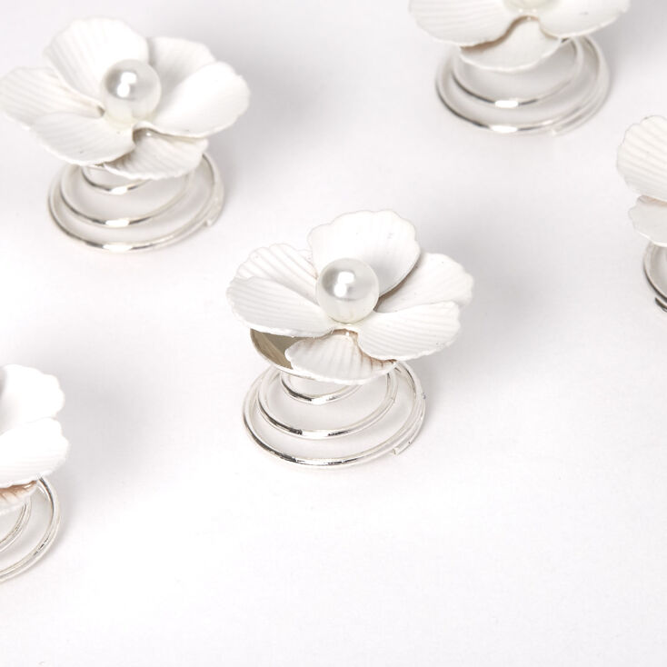 Poppy Flowers Hair Spinners - White, 6 Pack,