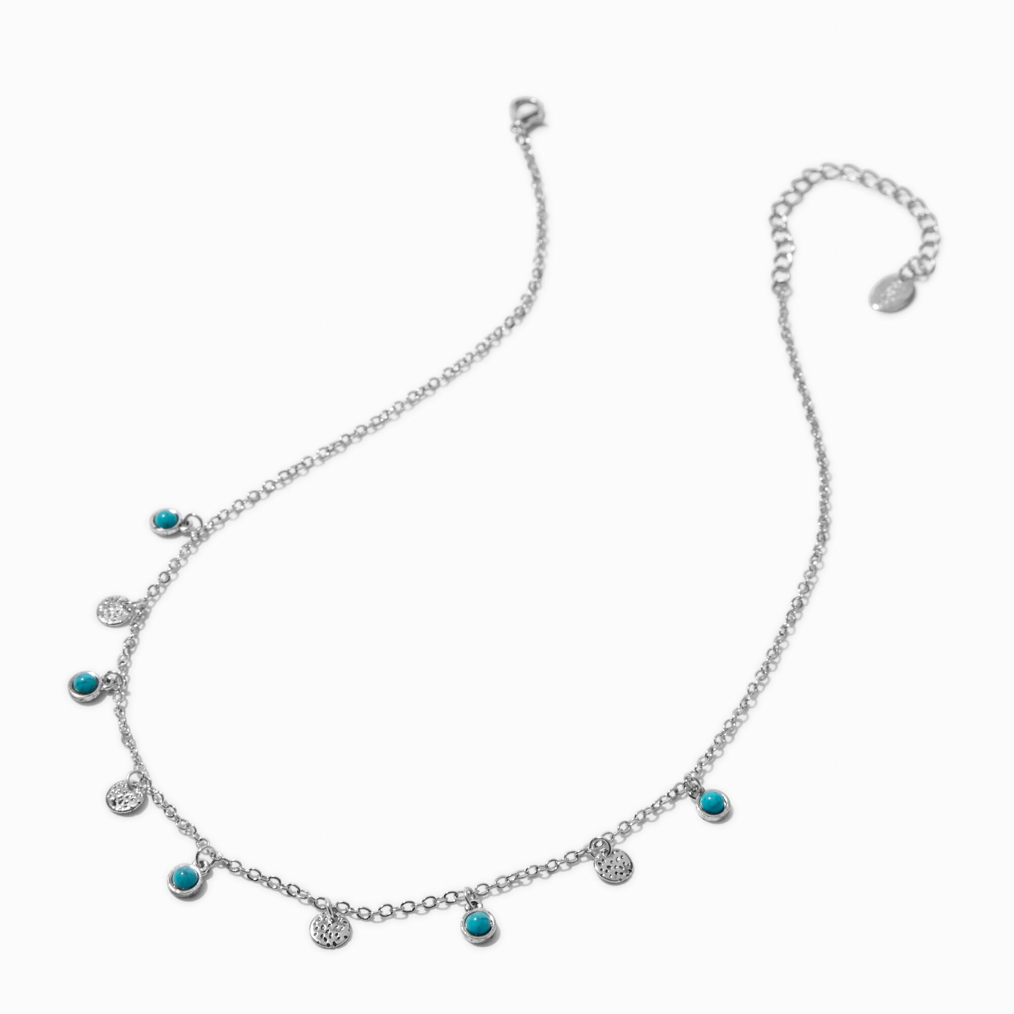 Cowgirl Turquoise Disc Dangle Silver-tone Chain Necklace