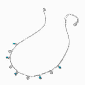 Cowgirl Turquoise Disc Dangle Silver-tone Chain Necklace,