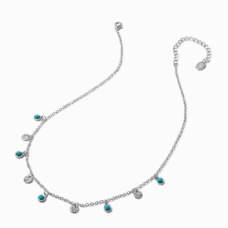 Cowgirl Turquoise Disc Dangle Silver-tone Chain Necklace,