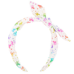 Rainbow Unicorn Foil Knotted Bow Headband,