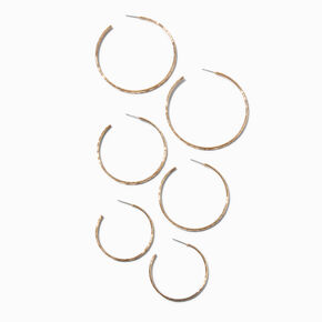 Gold-tone Graduated Hammered Hoop Earrings - 3 Pack,