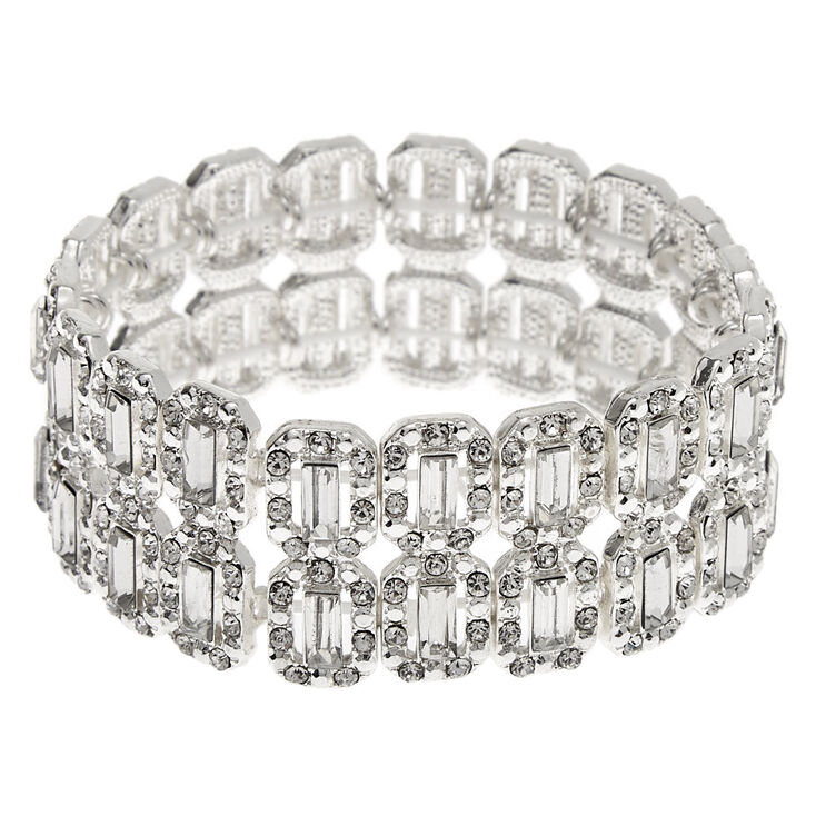 Claire's Bracelet élastique avec double rangée de strass couleur argenté