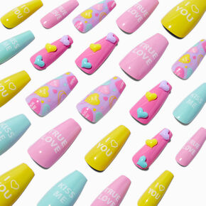 Conversation Hearts Squareletto Press On Faux Nail Set - 24 Pack,