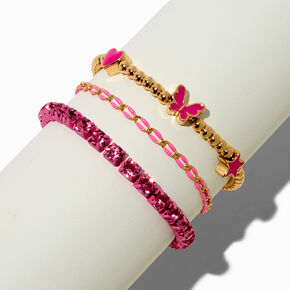 Pink Rhinestone Bracelet Set - 3 Pack ,
