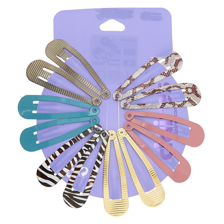 Textured Animal Print Snap Hair Clips - 12 Pack,