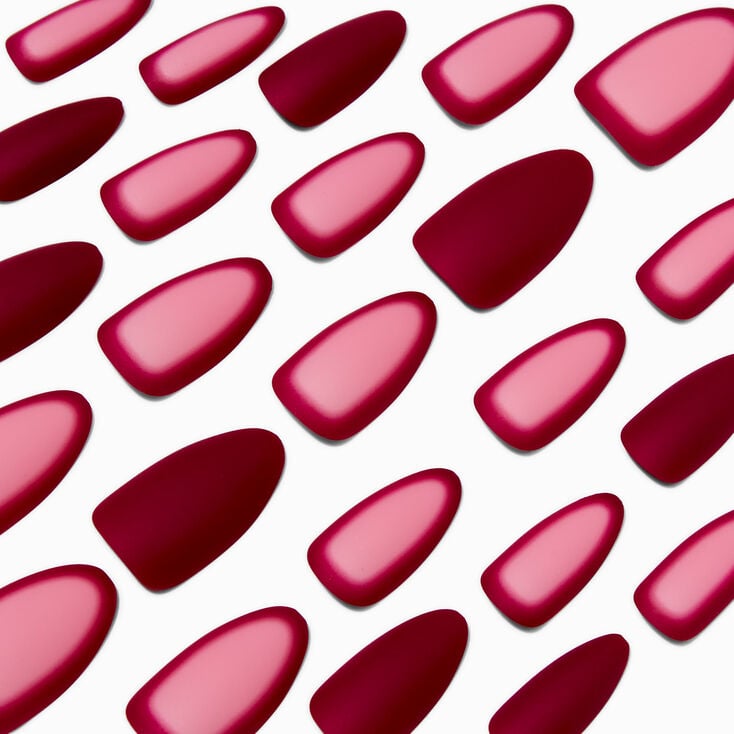 Red Outline Long Almond Vegan Faux Nail Set - 24 Pack,