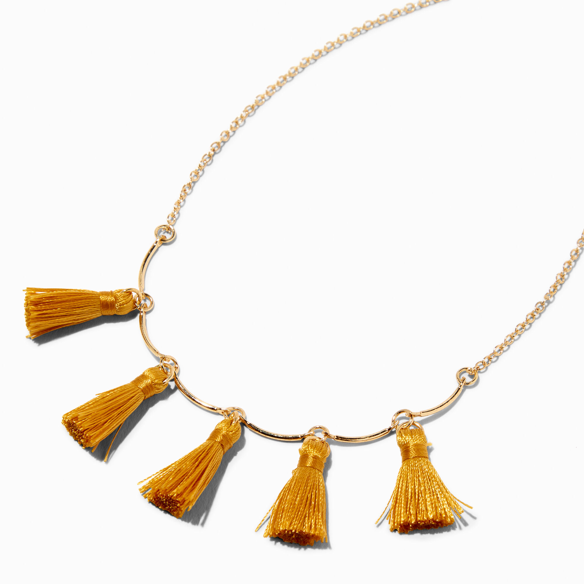View Claires Tone Mustard Tassels Charm Necklace Gold information