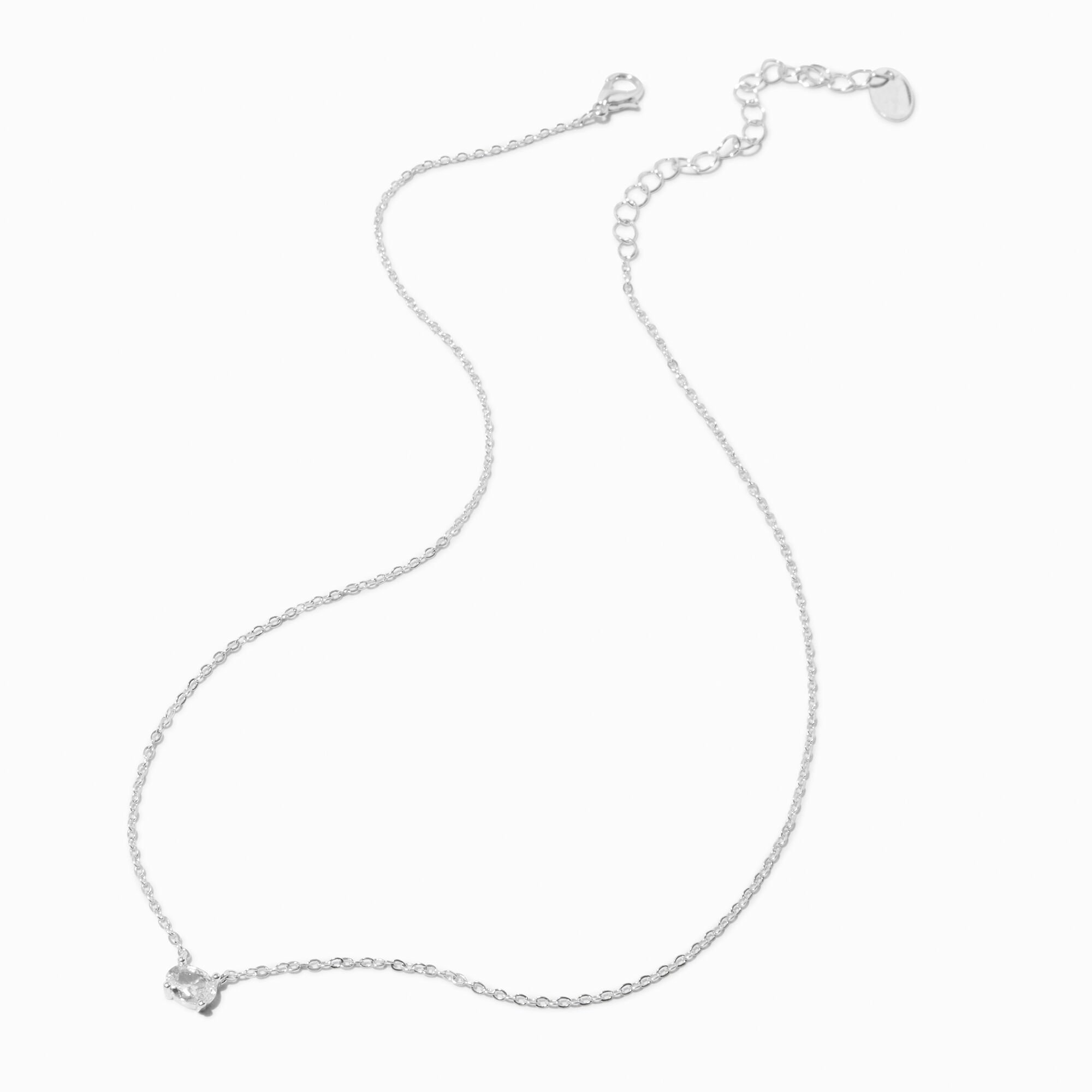Collier à pendentif avec strass en zircon cubique d'imitation ovale couleur argentée,