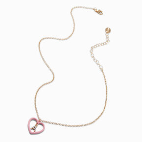 Pink Heart Initial Pendant Necklace - A,