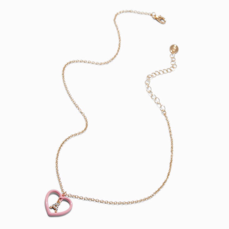 Pink Heart Initial Pendant Necklace - A,