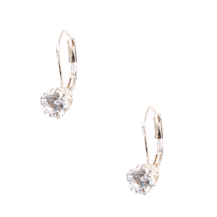 Cubic Zirconia Silver Tone Mini Hoop Earrings,