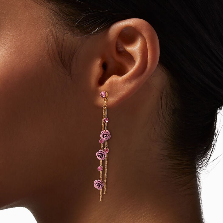Pink Carved Roses Vine 3&quot; Drop Earrings,