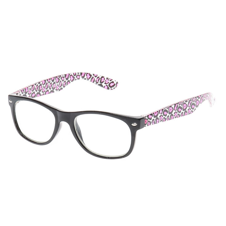 Lunettes geek imprim&eacute;es l&eacute;opard noir et rose,