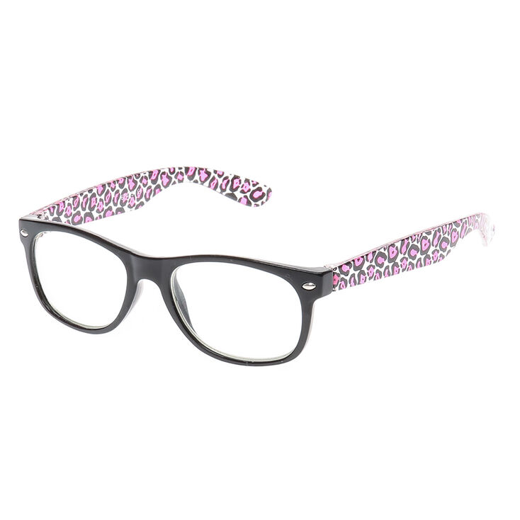 Black &amp; Pink Leopard Print Geek Glasses,