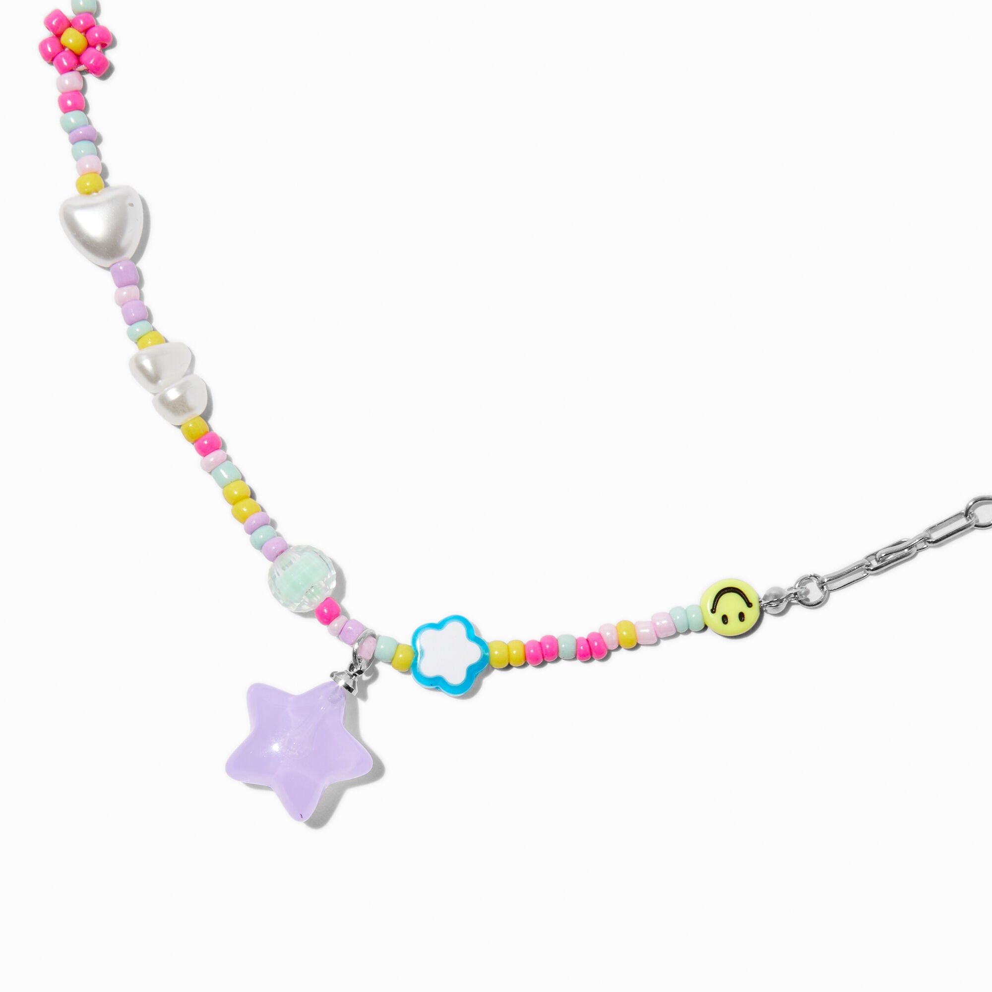 View Claires Pastel Mixed Beaded Star Pendant Necklace Purple information