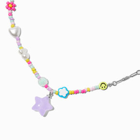 Pastel Mixed Beaded Star Pendant Necklace ,