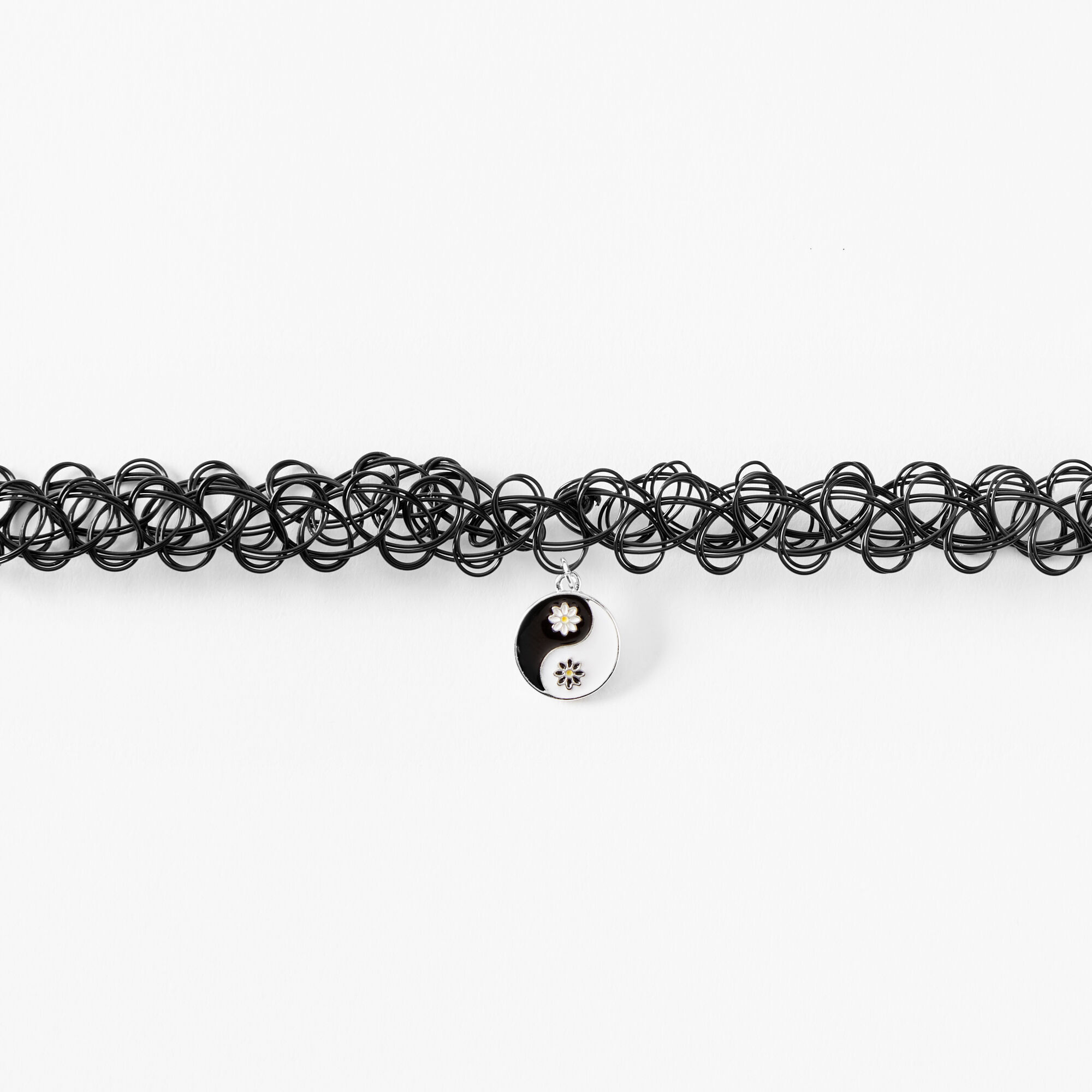Black Daisy Yin Yang Charm Tattoo Choker Necklace,