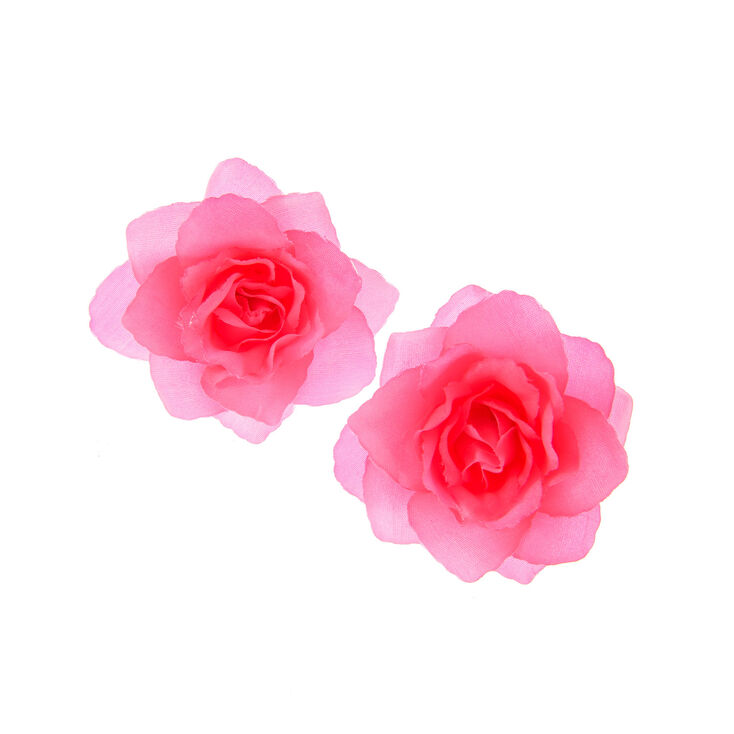 Rose Hair Clips - Neon Pink, 2 Pack,