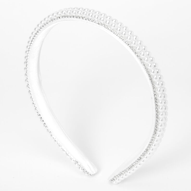 Silver Rhinestone Pearl Multi-Row Headband - White,