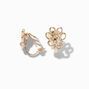 Gold-tone Crystal Paw Print Clip-On Stud Earrings,