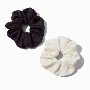 Black &amp; White Ribbed Hair Scrunchies - 2 Pack,