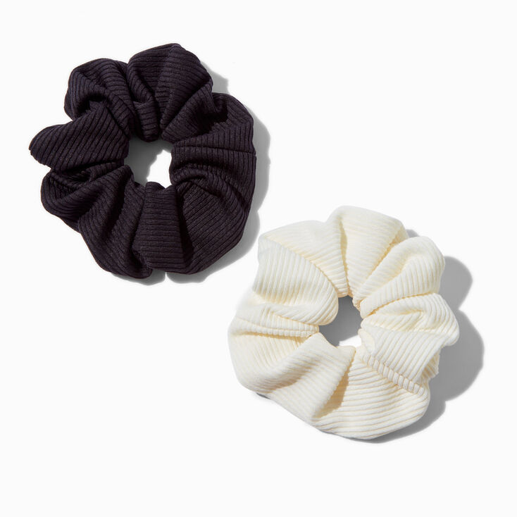 Black &amp; White Ribbed Hair Scrunchies - 2 Pack,