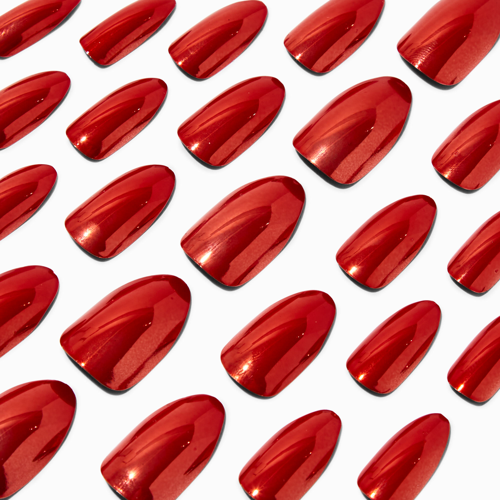 View Claires Chrome Stiletto Vegan Faux Nail Set 24 Pack Red information